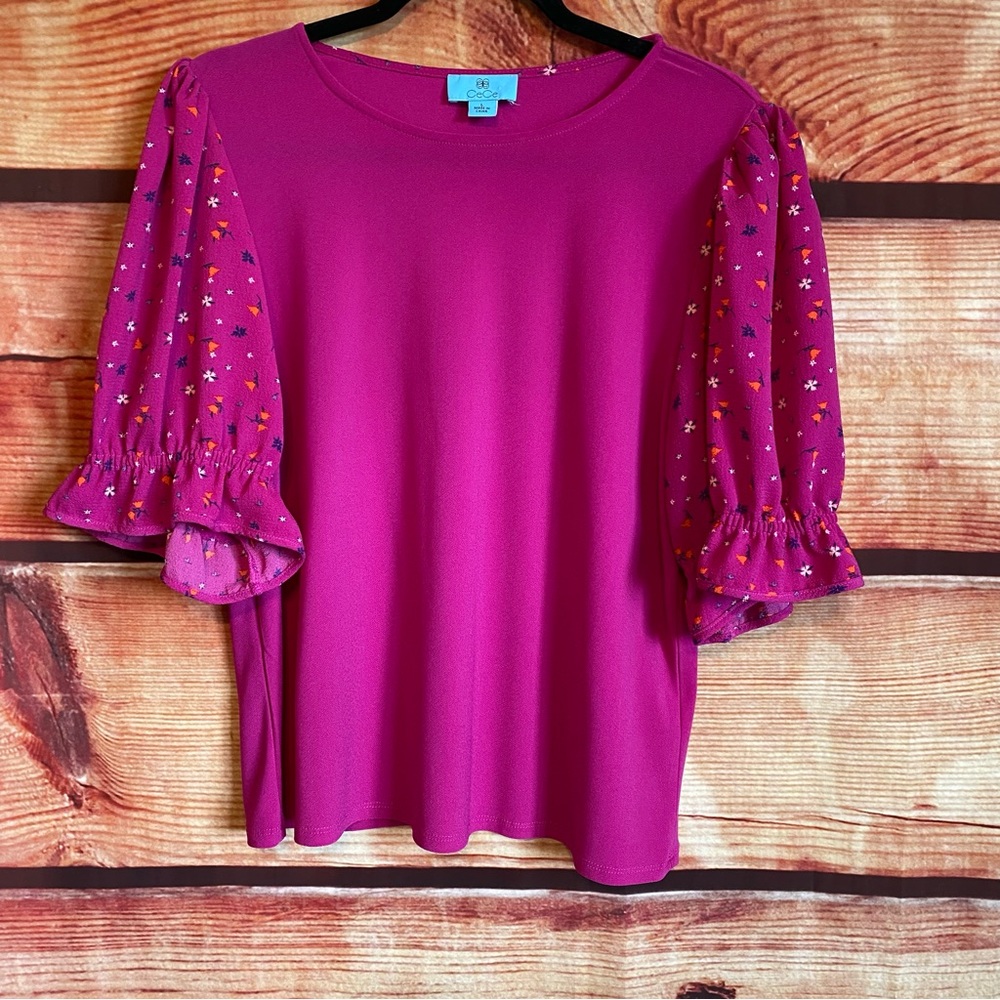 CeCe Fuchsia Pink Puff Sleeve Blouse
